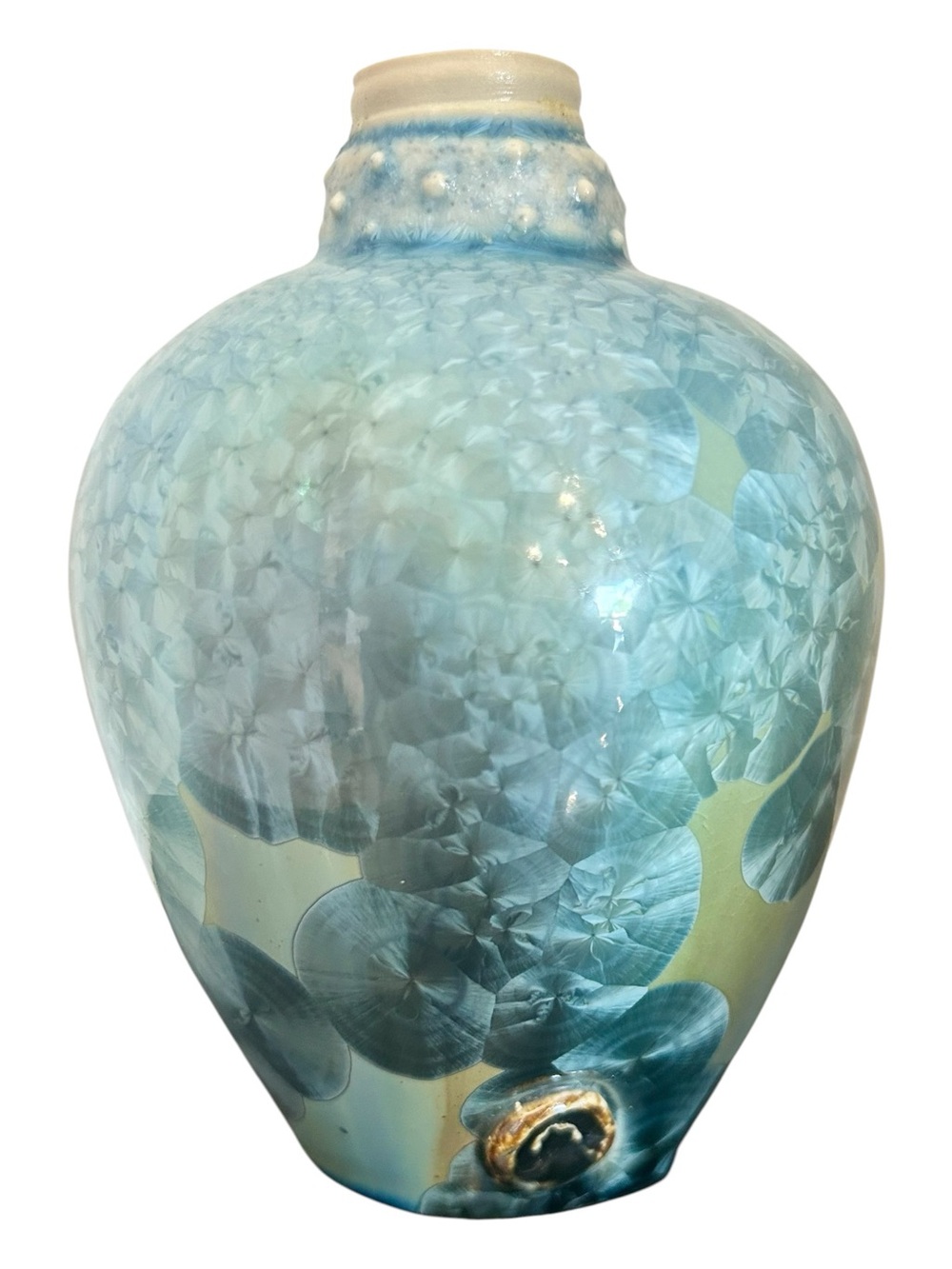 Hoi Nguyen Rising Fawn Studio Art Pottery Crystalline Glaze Blue Vase 6"